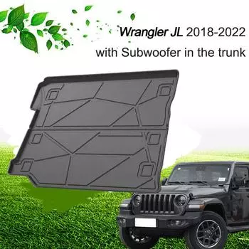 Подкладка для багажника, подходит для JEEP Wrangler JL 4-дверный 2018-2022 года, с сабвуфером в багажнике, коврик для пола в багажнике автомобиля, поддон для багажника чёрный