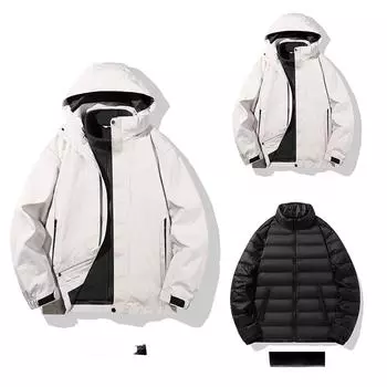 [Подкладка из гусиного пуха] Пуховик мужская зимняя куртка, съемная подкладка, утолщение из гусиного пуха, трехслойная мода L