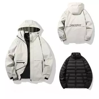 [Подкладка из гусиного пуха] Три в одном куртка для активного отдыха для мужчин и женщин, новая стильная куртка из гусиного пуха, свободная ветрозащитная куртка L