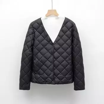 Подкладка из пуха нового национального стандарта 90 пух осенне-зимняя легкая женская куртка с V-образным вырезом внутренняя и внешняя куртка M чёрный