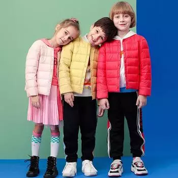 подкладка куртки Младенцы и маленькие дети Маленькие, средние и большие дети Мальчики и девочки Зимняя детская одежда Короткая детская куртка с круглым вырезом 90cm жёлтый