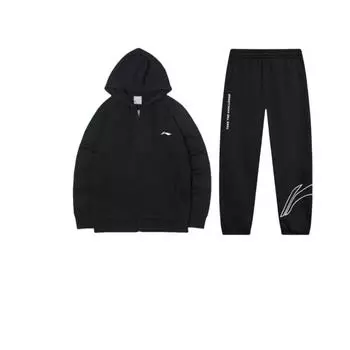 Подкладка Молния Свободный Повседневный Спортивный Костюм С Капюшоном Костюм Унисекс Черный AKLTD71-1+AWDR633-1 XXL