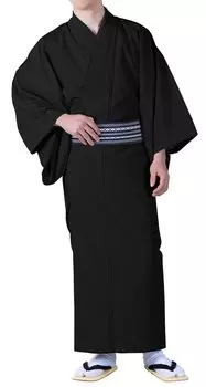 Подкладка японское [KYOETSU] Кимоно, Стирать, Кимоно, Однотонный, Эпонж, Одежда, Мужская (LL, Черный) чёрный