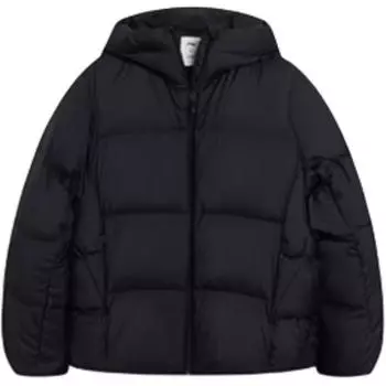 Подкладка Спортивная серия Lifestyle Однотонный кардиган на молнии с воротником-стойкой и капюшоном Пуховик унисекс Верхняя одежда Черный AYMS378-4 S