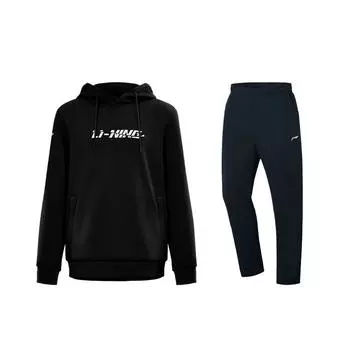 Подкладка Универсальный удобный топ с капюшоном и заниженной линией плеч с длинными рукавами Свободные длинные брюки с эластичной талией Повседневный спортивный костюм AWDUG83-1+AKLT243-1 S