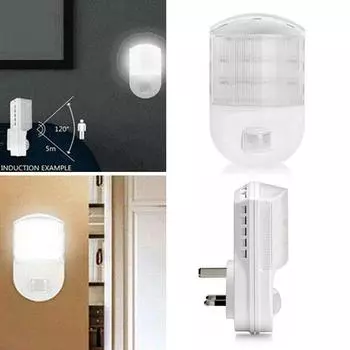 Подключите PIR-датчик движения для прихожей, розетка в Великобритании, светодиодный ночник, белая лампа