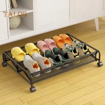 Подкроватная полка для хранения с 4 колесами, прочная металлическая ткань Оксфорд, емкость 75 л, многофункциональная одежда, обувь, держатель для книг, органайзер, стойка чёрный