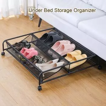 Подкроватная стойка для хранения с 4 колесами, прочная металлическая ткань Оксфорд, емкость 75 л, многофункциональная одежда