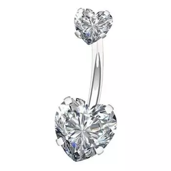 Подлинная Чехия (Кубический цирконий) Комплект колец для пупка в форме сердца из хирургической стали (2 камня)