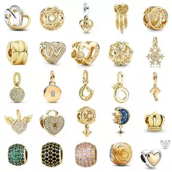 Подлинная подвеска в виде снежинки в форме сердца из стерлингового серебра 925 пробы с позолотой, подходит для оригинального браслета Pandora