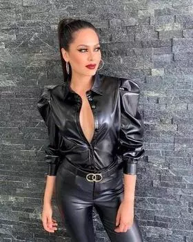 Подлинная стильная повседневная женская официальная рубашка из натуральной овчины ручной работы черного цвета XS чёрный