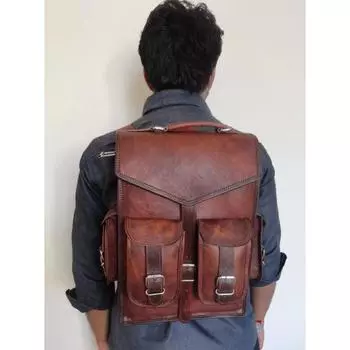 Подлинная винтажная коричневая кожаная сумка-рюкзак, мужская сумка через плечо коричневый