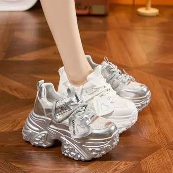 Подлинная воловья кожа стиль круглый носок лето осень новая модная толстая подошва легкая спортивная обувь дышащая повседневная высокая высота 34 белый