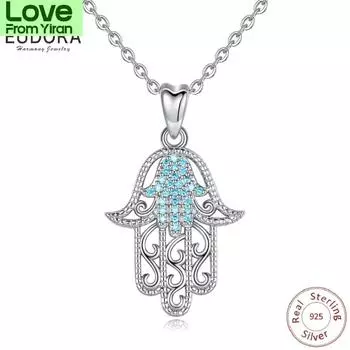 Подлинное 100% стерлинговое серебро 925 пробы подвеска Хамас Рука Фатимы ожерелье с синим фианитом подвеска серебро 925 пробы оригинальные ювелирные изделия D366