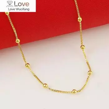 Подлинное 24-каратное золотое ожерелье с покрытием из золота 45 см, цепочка-коробка, бисерное ожерелье, короткая цепочка для женщин, ювелирные изделия с подвесками