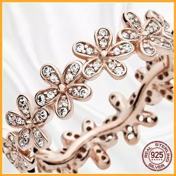 Подлинное 925 пробы стерлингового серебра штабелируемое сердце ромашка цветок сверкающее кольцо для женщин оригинальные 925 пробы серебряные кольца ювелирные изделия подарок 8