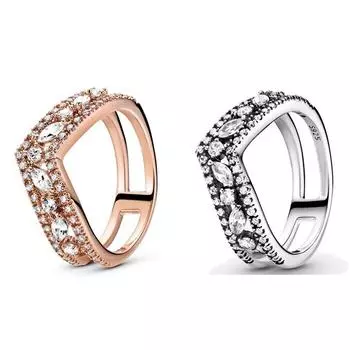 Подлинное кольцо из стерлингового серебра 925 пробы Sparkling Marquise Double Wishbone Ring For Women Wedding Party Europe Fashion Jewelry 5 белый