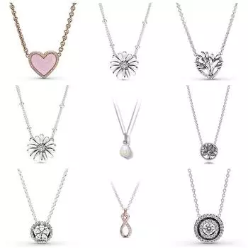 Подлинное колье из стерлингового серебра 925 пробы с ромашками и кристаллами для женщин, бисерное ожерелье, модные украшения своими руками