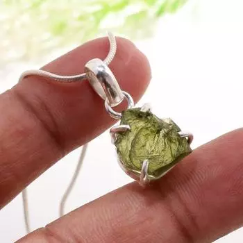 Подлинное ожерелье из молдавита, подлинный молдавит, ожерелье из стерлингового серебра с молдавитом, целебный кристалл, духовный рост, камень трансформации 18-20 Inch зелёный