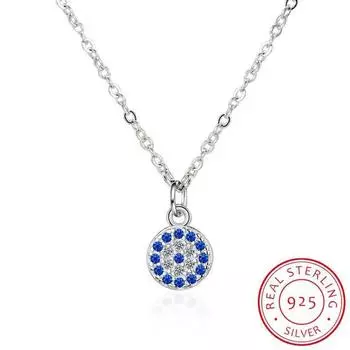 Подлинное ожерелье из стерлингового серебра 925 пробы, турецкое круглое ожерелье сглаза Aaa Cz для женщин, ювелирные изделия из звеньевой цепи золотой