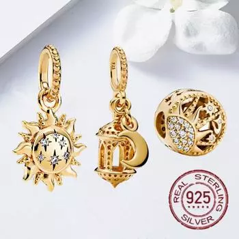 Подлинное серебро 925 пробы, 3 серии, золото, роскошь, солнце, подвеска, бусины, подходят для оригинального браслета с подвесками 3 мм, ювелирные изделия, подарок, новый