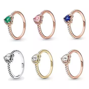 Подлинное серебро 925 пробы, розовое кольцо с кристаллами для женщин, свадебная вечеринка, европейские модные украшения 5