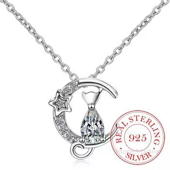 Подлинные модные женские ожерелья из стерлингового серебра 925 пробы с лунным котом, прозрачные фианиты, роскошные ювелирные изделия из стерлингового серебра