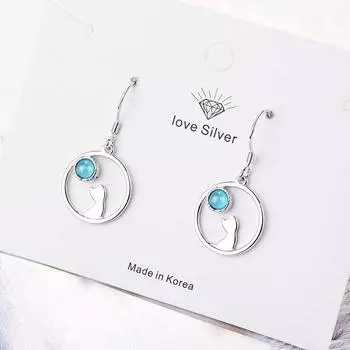 Подлинные настоящие 100% стерлингового серебра 925 пробы ювелирные изделия глазурь и котенок в виде кота в открытом счастливом круге серьги-крючки