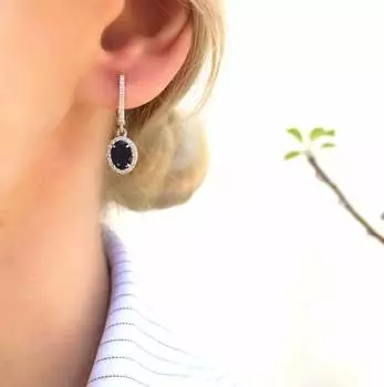 Подлинные натуральные синие сапфиры овальные серебряные серьги-подвески Halo для мамы