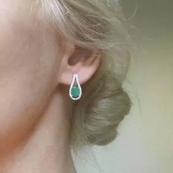 Подлинные серьги-гвоздики изумрудной огранки ручной работы из чистого серебра с сертификатом для мамы