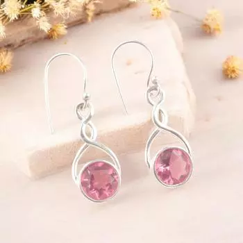Подлинные серьги из розового турмалина из стерлингового серебра 925 пробы, богемные украшения 1,68 CE-15-16