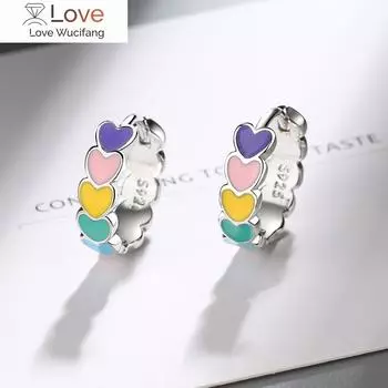 Подлинные серьги из стерлингового серебра 925 пробы для женщин, корейские серьги-кольца в форме радужного сердца с эмалью, свадебные украшения, аксессуары