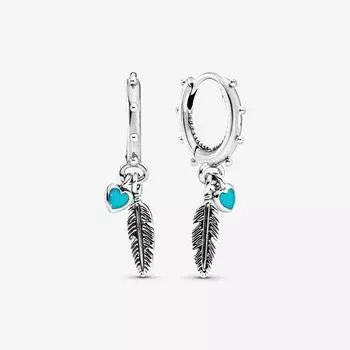Подлинные серьги-кольца S925 Sterling Silver Blue-Green Love And Feather Hook, женские модные серебряные серьги, ювелирные изделия, подарки белый