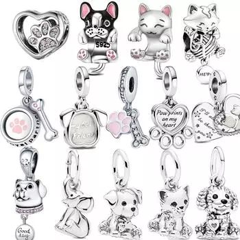 Подлинные серебряные украшения с принтом лапы питомца, щенка пуделя, подвеска для собаки, модный браслет S925, серебряные подвески, ювелирные изделия в подарок девушке