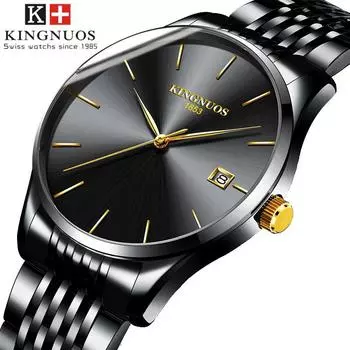 Подлинные ультратонкие мужские кварцевые мужские часы со стальным ремешком, водонепроницаемые часы с календарем, наручные часы