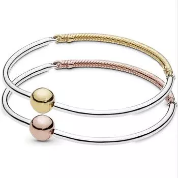 Подлинный браслет-цепочка из розового золота 925 пробы с тремя звеньями в виде змеи, подходит для женщин, бисер, подвеска, сделай сам, модные ювелирные изделия 18cm