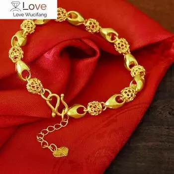 Подлинный браслет из 24-каратного золота Linglong Ball, женская цепочка, 18-19 см, браслет-цепочка, аксессуары для ювелирных изделий, браслет, женские украшения