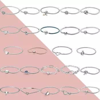 Подлинный браслет из стерлингового серебра 925 пробы с подвесками в виде змеиной цепи, подходит для оригинального европейского бренда, подвески, сделай сам, ювелирные изделия, подарок 16cm