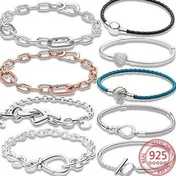 Подлинный браслет из стерлингового серебра 925 пробы с бесконечным завязанным сердечком в форме буквы T, браслет-змея для свадебной вечеринки, для девушек, ювелирные украшения 16cm