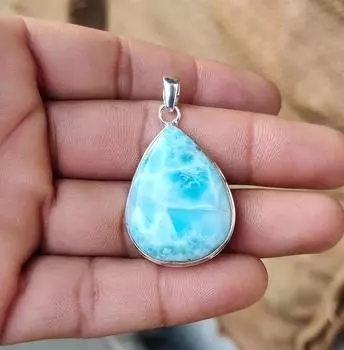 Подлинный чешский ларимар, необработанный драгоценный камень, стерлинговое серебро 925 пробы, кулон ручной работы, эффектный женский кулон, подарок для нее. синий