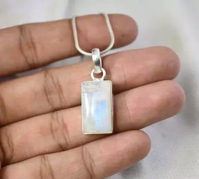 Подлинный чешский лунный камень, необработанный драгоценный камень, стерлинговое серебро 925 пробы, кулон ручной работы, эффектный женский кулон, подарок для нее. белый