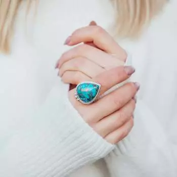 Подлинный чешский необработанный драгоценный камень бирюза 925 пробы, кольцо ручной работы, ювелирное изделие, эффектное женское кольцо, подарок для нее. зелёный