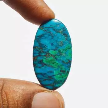 Подлинный кабошон хризоколлы - 28 карат, натуральный драгоценный камень, ручная работа, размер - 34x19x5 мм 34x19x5 mm разноцветный