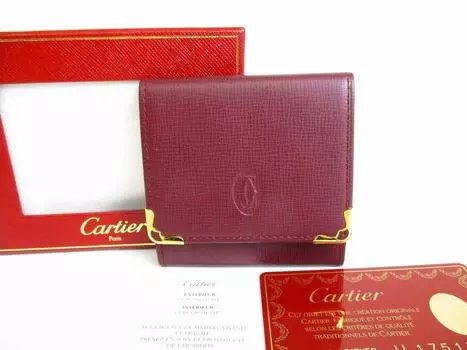 Подлинный кошелек для монет Cartier Must de Cartier Bordeaux из кожи #8064, восстановленный