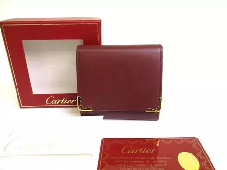 Подлинный кошелек для монет Cartier Must de Cartier цвета бордо из кожи #a546, восстановленный
