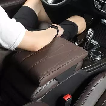 Подлокотник автомобиля из пеноматериала с эффектом памяти из кожи Napa, универсальная центральная подушка с вышитыми полосками и ромбами, ящик для сиденья чёрный