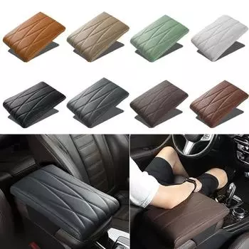 Подлокотник автомобиля из пеноматериала с эффектом памяти из кожи Napa, универсальная центральная подушка с вышитыми полосками и ромбами, ящик для сиденья чёрный