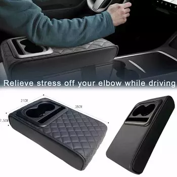 Подлокотник автомобиля, подушка-бустер, универсальная подушка для подлокотника центральной консоли, многофункциональная, из искусственной кожи, с подстаканником и слотом для карт