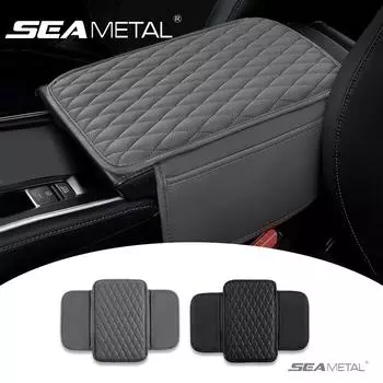 Подлокотник автомобиля SEAMETAL, искусственная кожа, пена с эффектом памяти, защитный коврик для центральной консоли с 2 карманами для хранения, поддержка подлокотника Type A чёрный