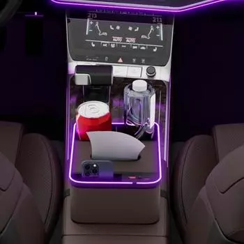 Подлокотник автомобиля Ящик для хранения Зарядные фонари Дизайн Порты Многорежимный светодиод с большой емкостью Авто чёрный